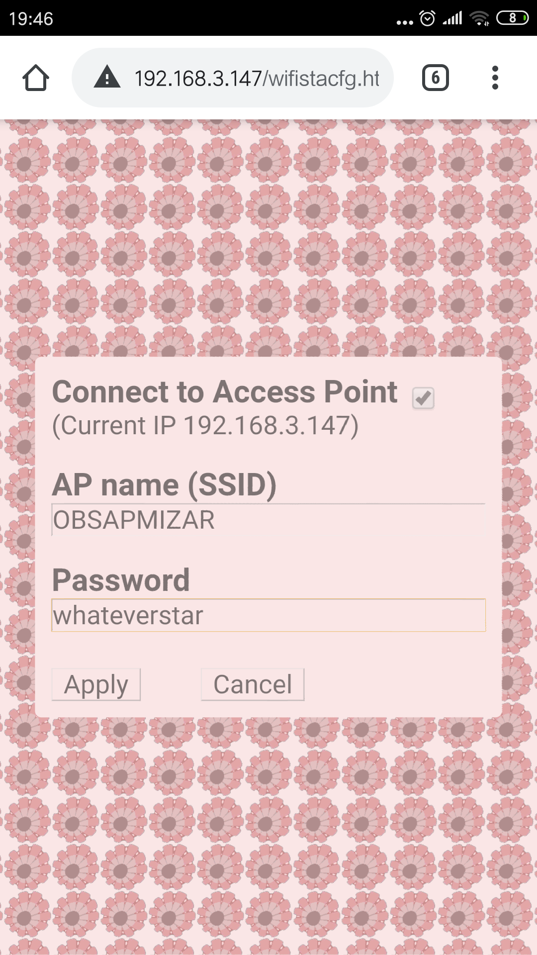 Limpet configuration panel — full portrait mobile view showing all settings