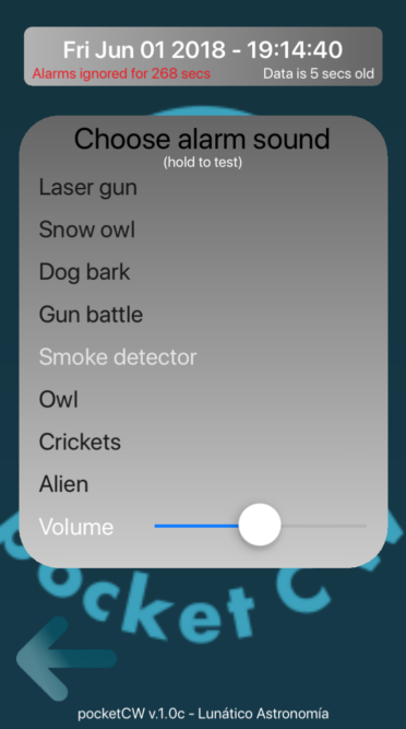 PocketCW app — custom alarm sound selection