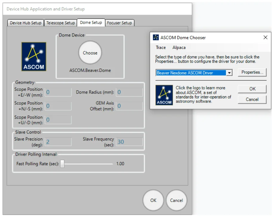 ASCOM Device Hub — ASCOM.Beaver.Dome driver