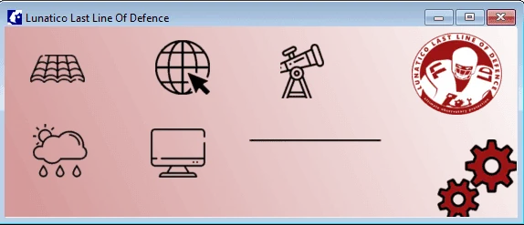 LLLOD main window showing monitored icons: shutter, internet, telescope, weather, software