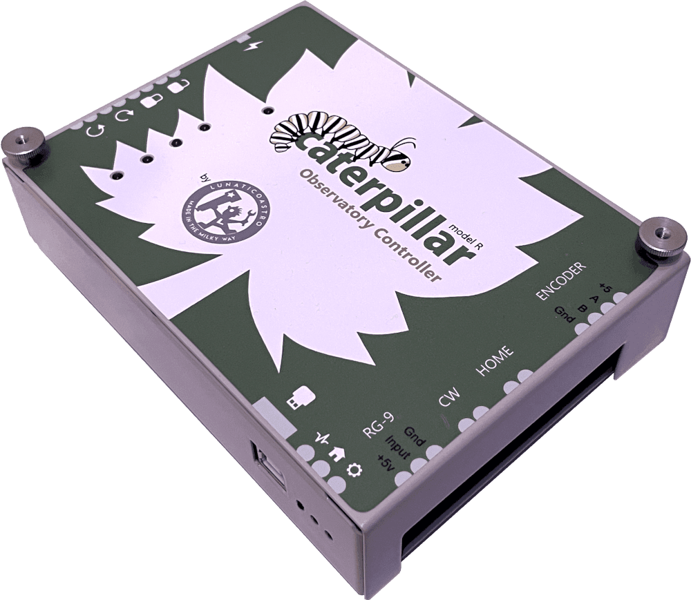 Caterpillar dome controller device by Lunaticoastro – front panel with ports and logo