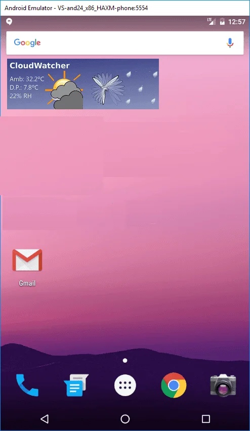 The CloudWatcher widget placed on an Android home screen