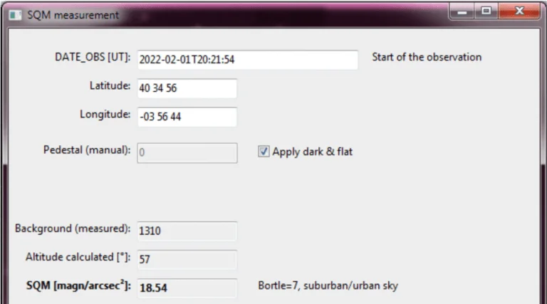 ASTAP SQM report—calibration result screenshot