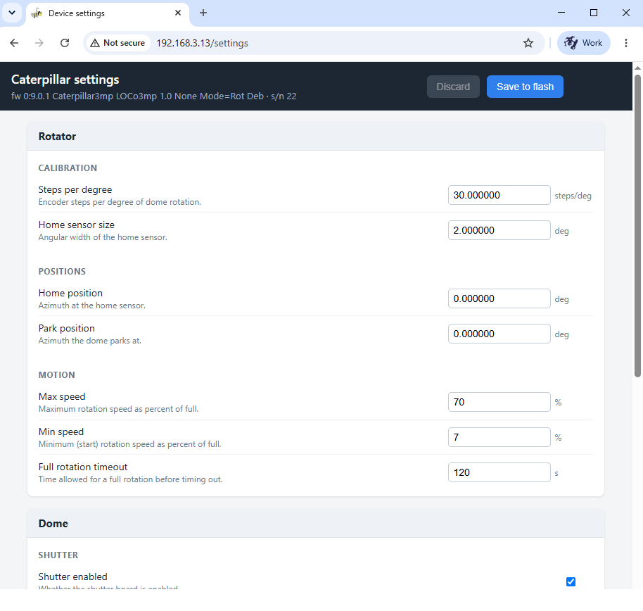 Caterpillar internal webserver configuration page