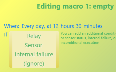 Editing macro screen, Step 2: choosing the if (condition)