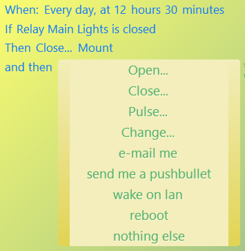 Editing macro screen, Step 3: the list of then (action) options