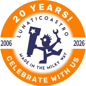 Lunaticoastro 20 years seal, 2006 to 2026, celebrate with us