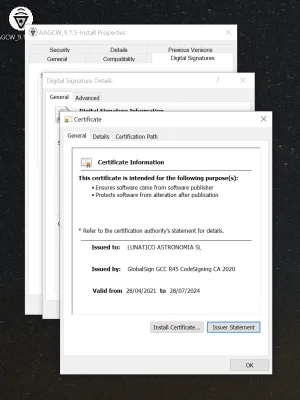 Step 4 — View Certificate — issued to Lunatico Astro S.L.