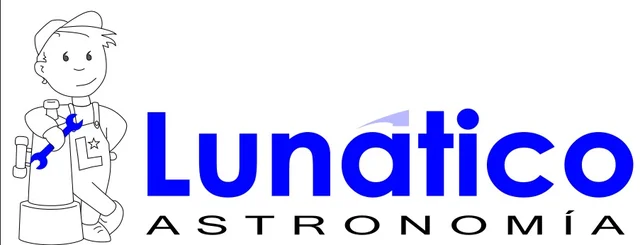 Line-art version of the Lunático Astronomía logo, with Cristobal standing beside the wordmark