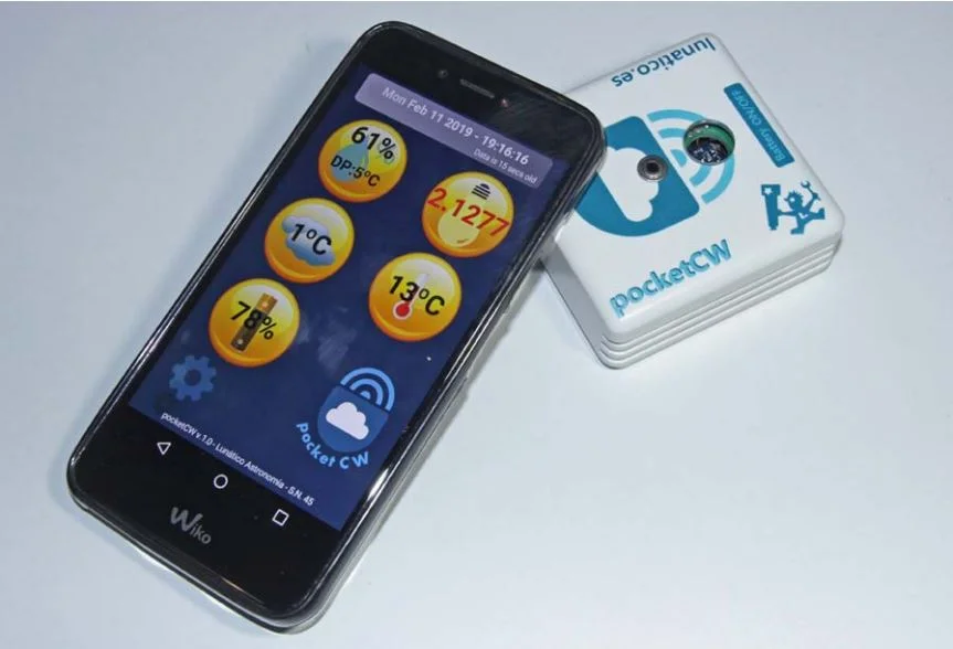 PocketCloudWatcher unit — 70×70×27mm, 85g