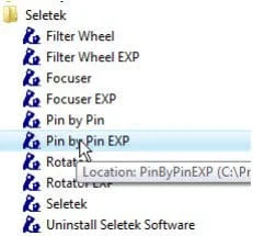 Windows Start Menu, Seletek folder, Pin by Pin EXP highlighted