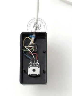 Simple handpad for Seletek—inside wiring of the switch, potentiometer, and DB-9 cable