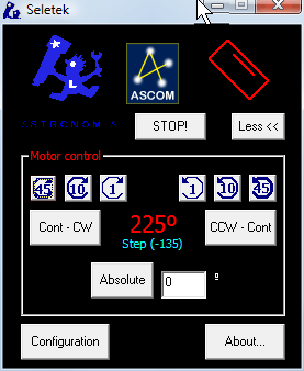 Seletek, Armadillo, Platypus, Limpet focuser controllers rotator screen
