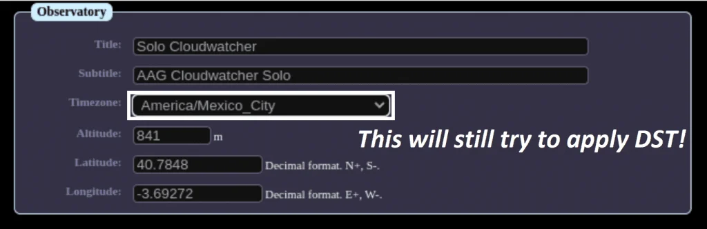 SOLO config—fixed UTC offset selection