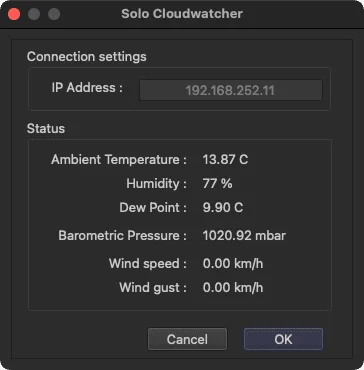 TheSkyX Pro—SOLO CloudWatcher plugin settings