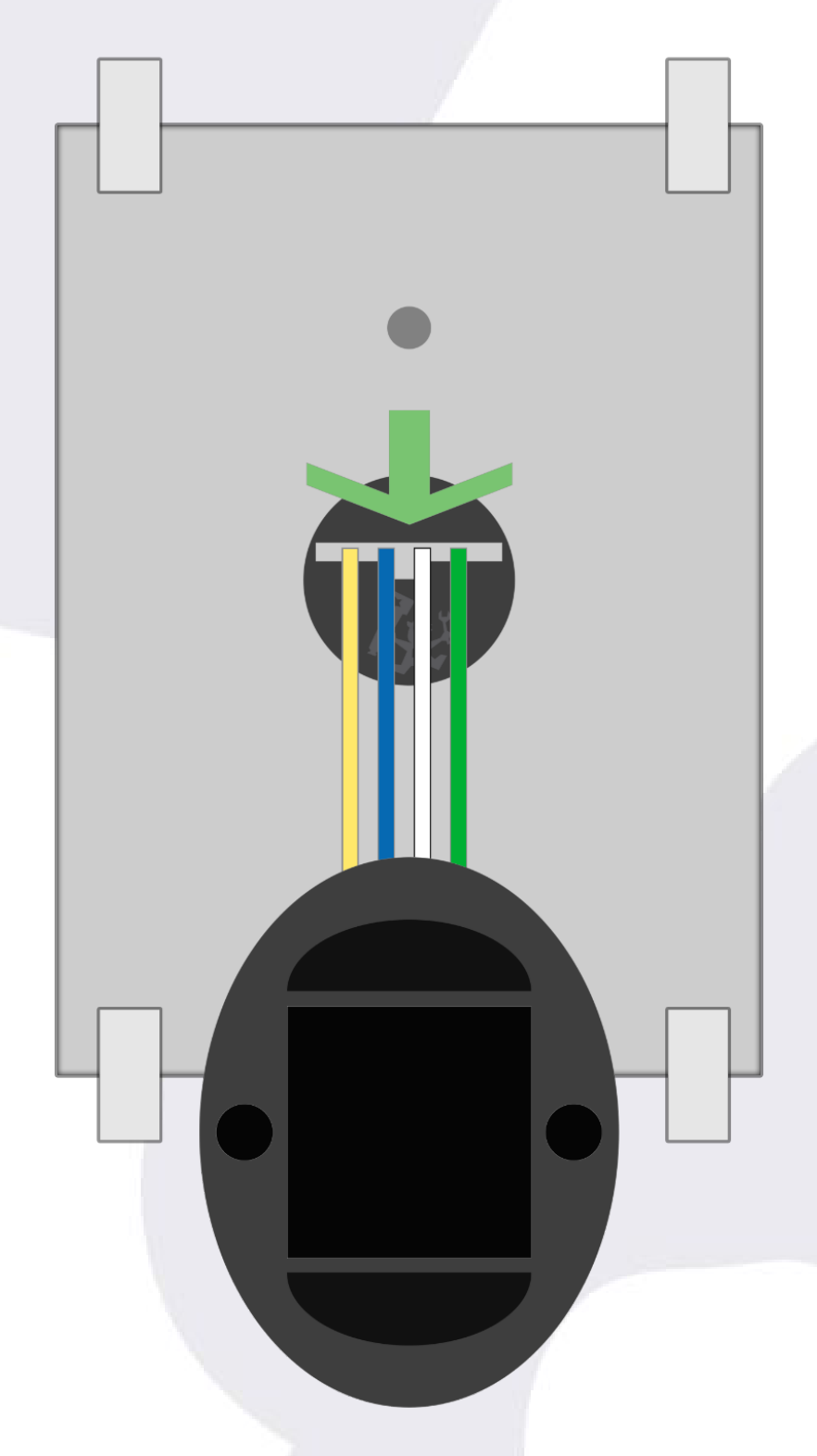 Sensor cable introduced through the hole into the box