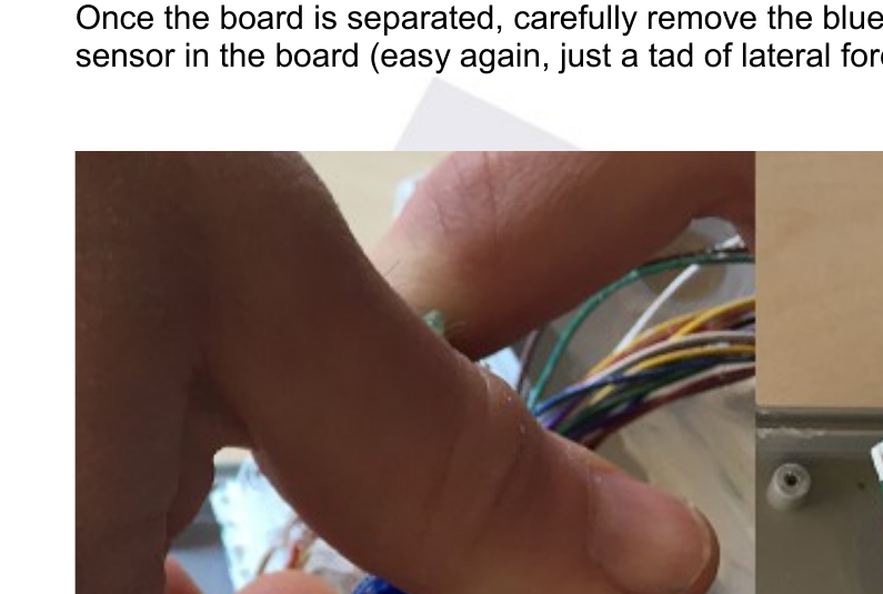 Removing the blue separator to reveal the humidity sensor already on the board