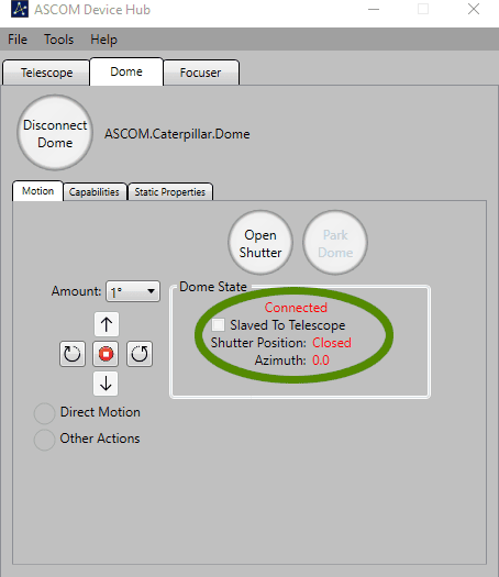 ASCOM Device Hub Telescope tab